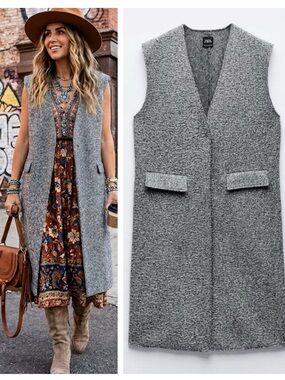 ZARA midi boucle vest sleeveless coat